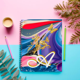 Guld Fjärilsblomma Monogram Förvätskad Abstrakt Anteckningsbok