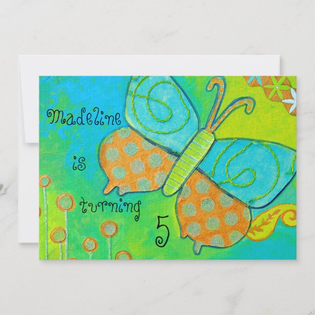 Guld- fjärilsfödelsedaginbjudan inbjudningar (Framsida)