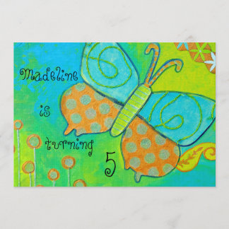 Guld- fjärilsfödelsedaginbjudan inbjudningar