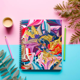 Guld Fjärilssnurr Rosa Monogram Flytande Abstrakt Anteckningsbok