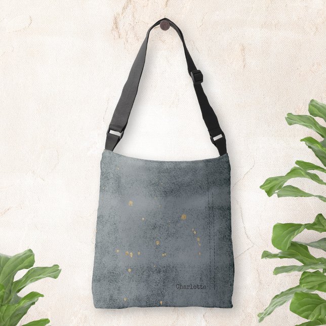 Guld fläcks Grunge minimalialist Namn Mörk Grått  Axelväska (Gold stains Grunge Minimalist Name Dark Gray Crossbody Bag ©Susanne Sachers - Sunny Mind Design 🌞)