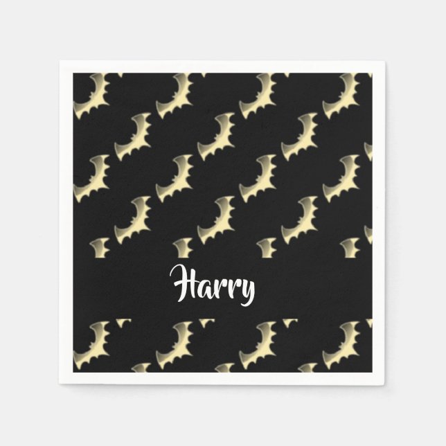 Guld fladdermöss på svart pappersservett (Framsidan)