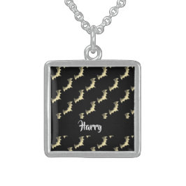 Guld fladdermöss på svart sterling silver halsband