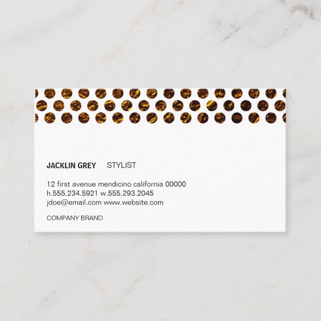 Guld Flake Polka dots (vit) Visitkort (Framsida)