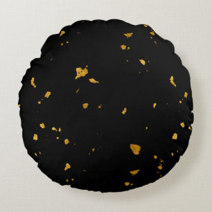 Guld Flakes Black Rund Kudde
