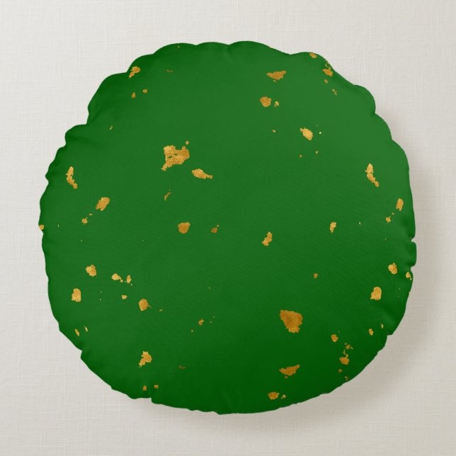 Guld Flakes på Emerald Grönt Rund Kudde (Framsidan)