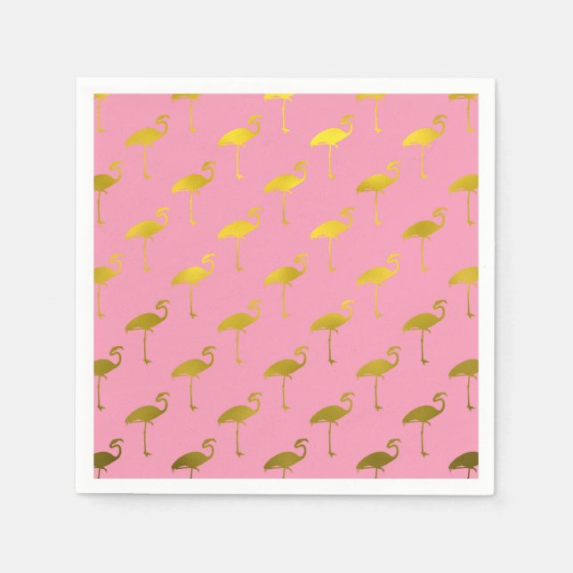Guld Flamingo Faux Metallic Foil Tropical Flamingo Pappersservett (Framsidan)