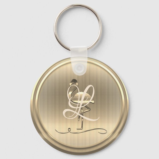 Guld Flamingo Monogram Nyckelring (Framsida)