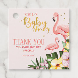 Guld Flamingo Rosa Baby Shower för Tropical Blommi Gåvor Etiketter