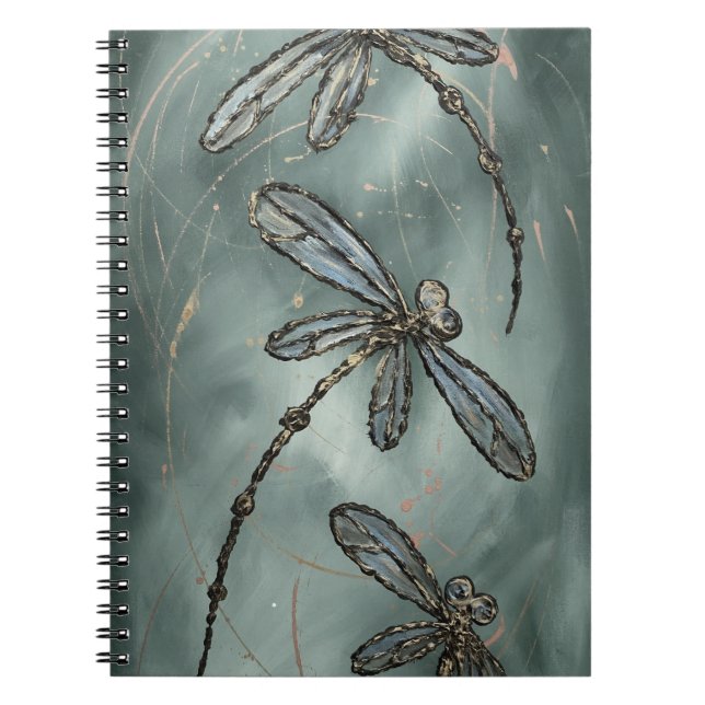Guld Fleck Dragonflies på Gunmetal Grått Anteckningsbok (Framsidan)