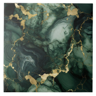 Guld Flecked Emerald, Glazed Black Marble Kakelplatta