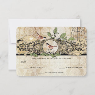 Guld Flecks Birdcage Damask Vintage Love Bird OSA Kort