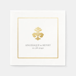 Guld Fleur de Lis Damask Personlig Bröllop Pappersservett