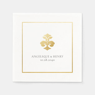 Guld Fleur de Lis Damask Personlig Bröllop Pappersservett