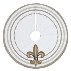 Guld Fleur de Lis dekorativa Burlap Julgransmatta Fleece