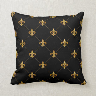 Guld Fleur De Lis Elegant Damask Patsy Black Kudde