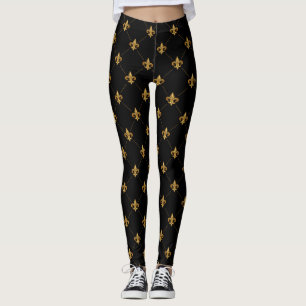 Guld Fleur De Lis Elegant Damask Patsy Black Leggings