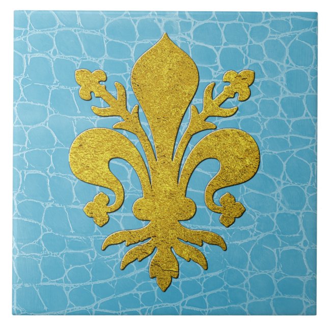 Guld Fleur-de-lis Faux Leather Background Kakelplatta (Framsidan)