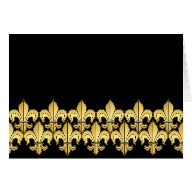 Guld- Fleur de lis Hälsningskort (Framsidan Horizontal)