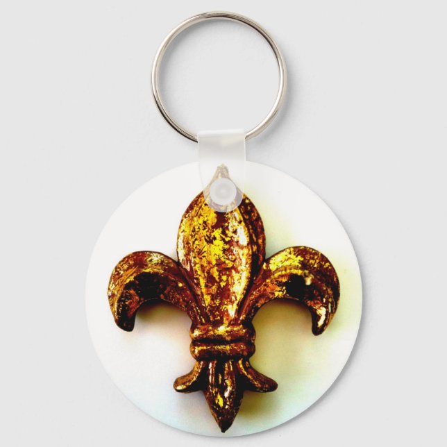 GULD FLEUR DE LIS HIGH CONTRAST PRINT NYCKELRING (Framsida)