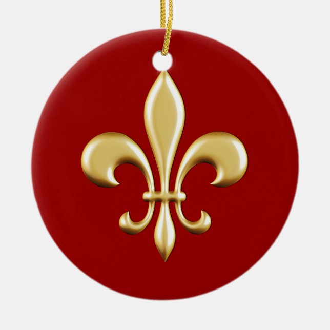 Guld- Fleur De Lis Julgransprydnad Keramik (Framsidan)
