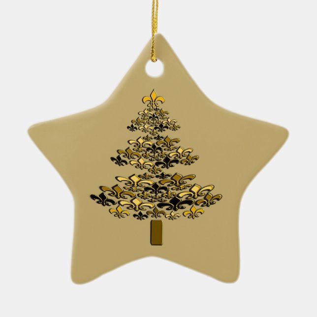 Guld Fleur de Lis julgranstjärna Julgransprydnad Keramik (Framsidan)