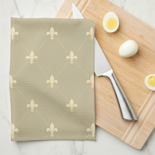 Guld Fleur-de-Lis Latte Brown Kökshandduk