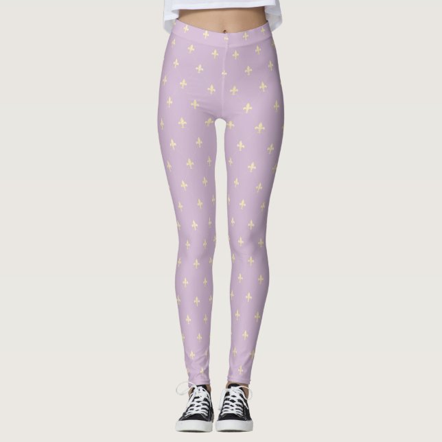 Guld Fleur-de-Lis Latte Lilac Leggings (Framsida)