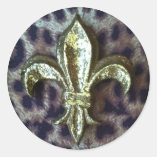 GULD FLEUR-DE-LIS MED LEOPARD RAM RUNT KLISTERMÄRKE