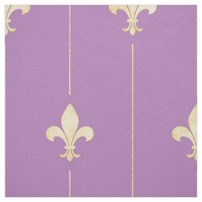Guld Fleur-de-Lis med Linjer Lilac (stor ) Tyg (Provkarta)