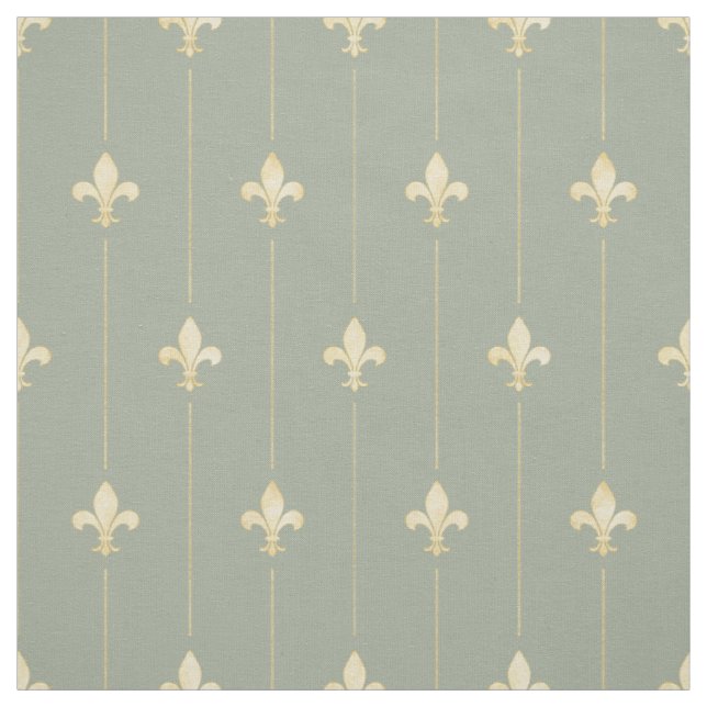 Guld Fleur-de-Lis med Linjer Sage (liten ) Tyg (Provkarta)