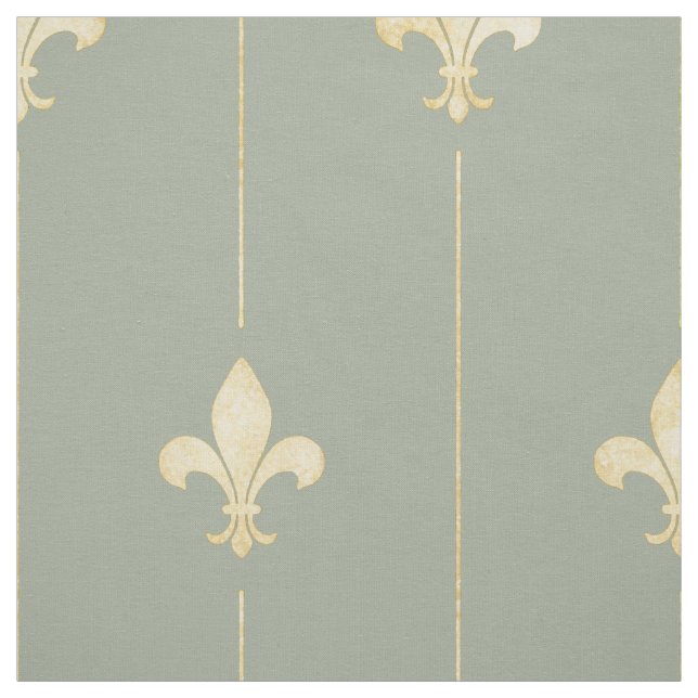 Guld Fleur-de-Lis med Linjer Sage (stor ) Tyg (Provkarta)