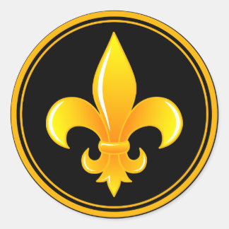 Guld Fleur De Lis med yttre fälg Runt Klistermärke