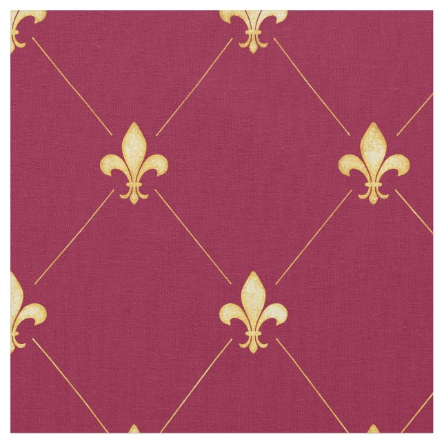 Guld Fleur-de-Lis (medelstor ) Vin Red Tyg (Närbild)