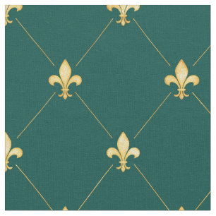 Guld Fleur-de-Lis (medium ) Teal Grönt Tyg