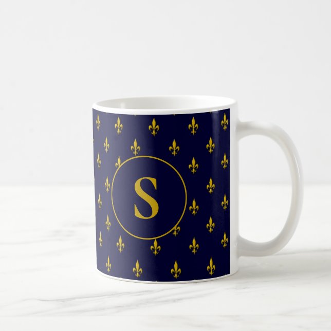 Guld Fleur de Lis Mönster om Royal Blue Kaffemugg (Höger)