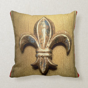 Guld- Fleur-de-lis mot röd mörk - - som skrädda Kudde