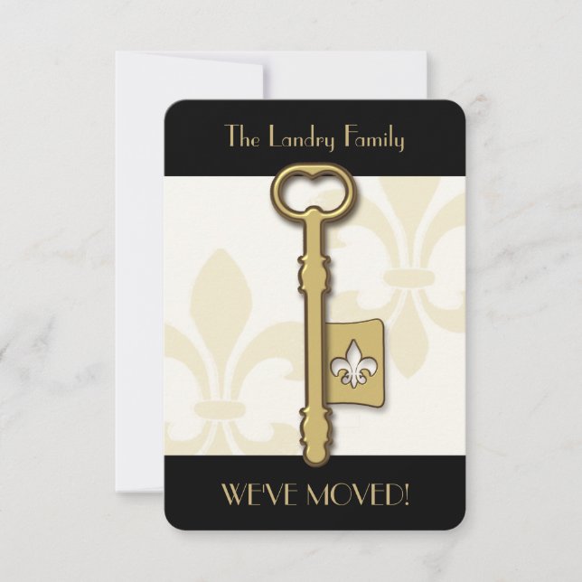 Guld Fleur de Lis Nyckel Flytta Announcement Meddelande (Framsida)