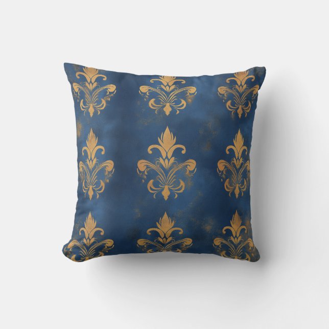 Guld Fleur-de-Lis om Royal Blue Kudde (Framsida)