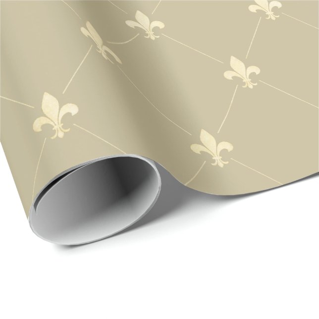 Guld Fleur-de-Lis on Dusky Latte Brown Presentpapper (Rullad Hörn)