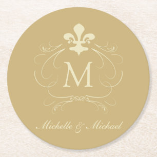Guld Fleur de Lis Önska rulla Underlägg Papper Rund