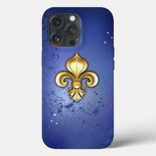 Guld Fleur de Lis på Blå