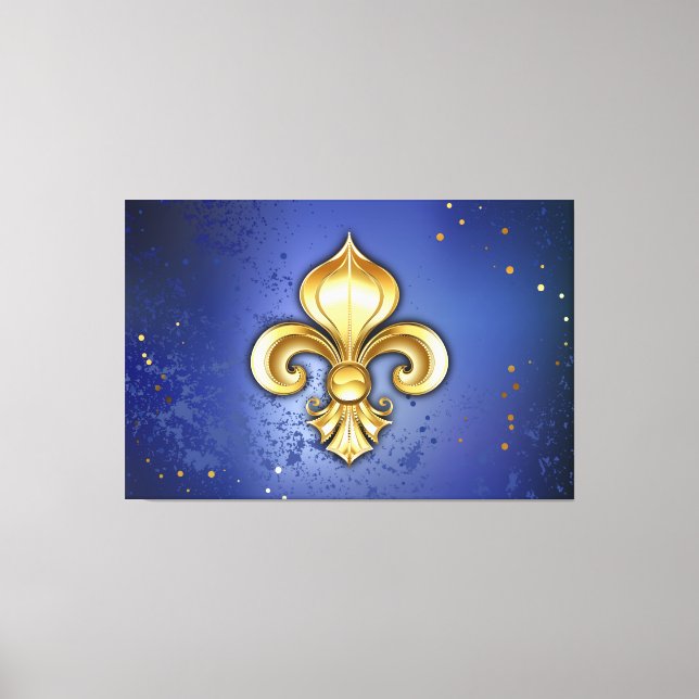 Guld Fleur de Lis på Blå Canvastryck (Framsida)
