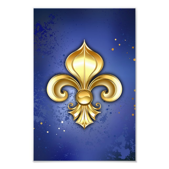 Guld Fleur de Lis på blå Fototryck (Framsidan)