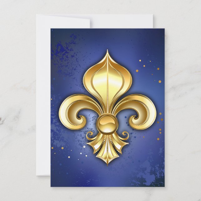 Guld Fleur de Lis på blå Inbjudningar (Framsida)