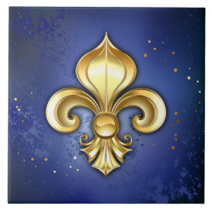 Guld Fleur de Lis på Blå Kakelplatta