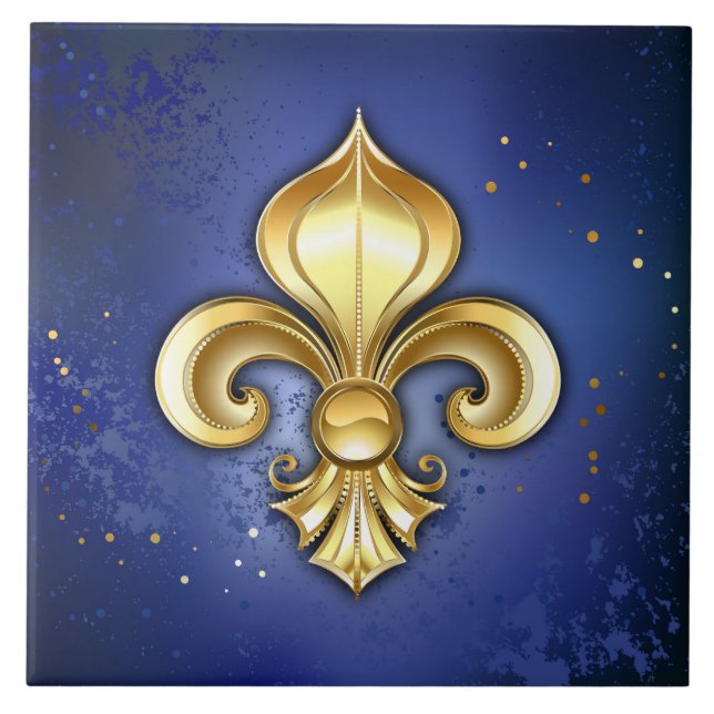 Guld Fleur de Lis på Blå Kakelplatta (Framsidan)