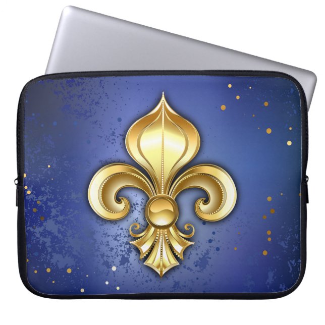 Guld Fleur de Lis på blå Laptop Fodral (Framsidan)