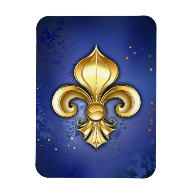 Guld Fleur de Lis på Blå Magnet (Vertikal)