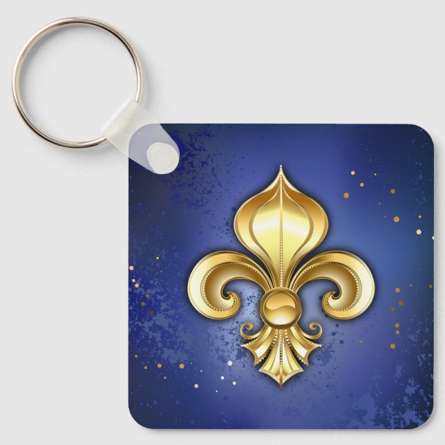 Guld Fleur de Lis på Blå Nyckelring (Framsida)